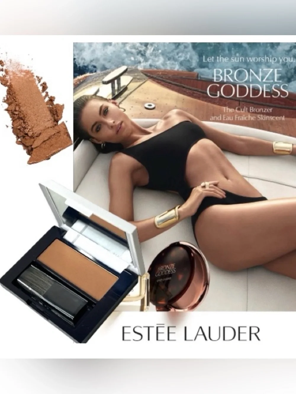 Estee Lauder Bronze Goddess 02 Medium Powder Bronzer Sumptuous Mascara & Bag Set